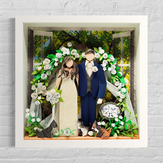 No.163 The Heptagon Arch and White flowers, Wedding gift, Anniversary gift, Custom-made Original Origami art gift, Paper anniversary gift