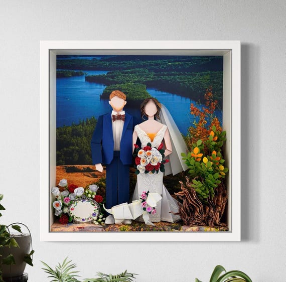 No.212 On top of a mountain with a dog, gift for wife, husband, Custom-made Original Origami art gift, Paper anniversary gift