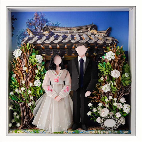 No.234 Hanbok & Gyeongbokgung Palace, gift for wife, husband, Custom-made Original Origami art gift, Paper anniversary gift