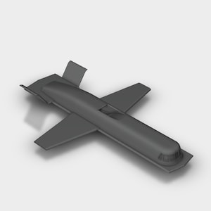 May include: A gray model of a small, single-engine aircraft with a single, large window in the cockpit. The aircraft has a small, vertical tail fin and a large, horizontal tail fin.