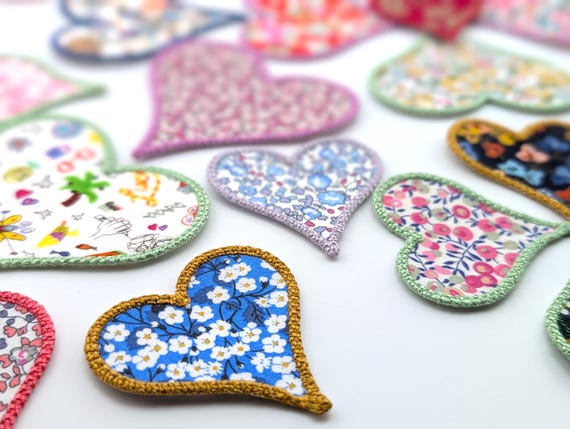 Liberty Fabric Heart Patch - Embroidered Applique, Iron‑On / Sew‑On / Stick‑On, Heart Badge, Cute Craft Embellishment, Personalised Gift Tag