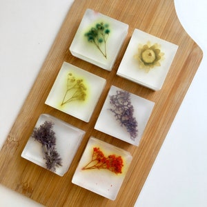 square botanical soap with dried flowers| Handmade soap