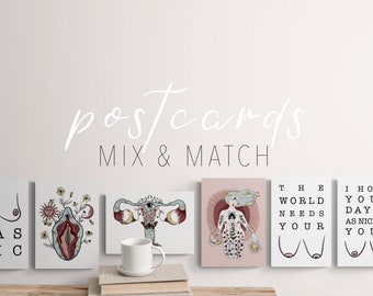 5 POSTCARDS of your choice | unique GODDESS | GIFT card for woman | women empowering art | divine feminine | vulva art | womb magic | ovary