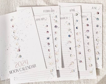 MOON CALENDAR 2024 with included cycle tracker | moon phase art planner | menstruation cycle tracker | lunar phases agenda | A5 format |