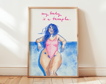 Min kropp är ett tempel Konsttryck - Feministisk illustration