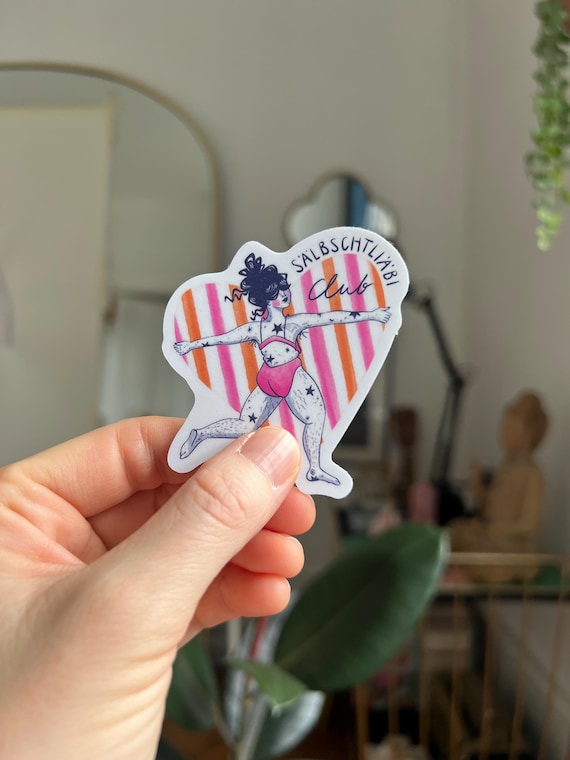 Selbstliebe Club Sticker (3 Stück) – Body Positive Frau mit Herz | Feministischer Sticker für Frauen | Selflove & Achtsamkeit