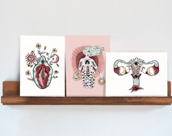 A4 | Set von 3 Bildern VAGINA / VENUS / UTERUS art print kunstdruck postkarte vulva wanddeko giclée geschenk für sie frauenkunst feminin