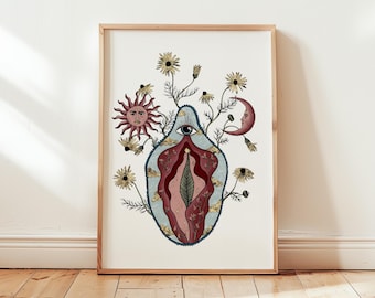 VULVA KUNST POSTER | viva la vulva | Femininität Weiblichkeit Kunstdruck | Frauen Empowerment Wandkunst | Vulva-Zeichnung | Feminismus