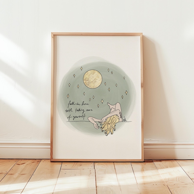 Self Care Full Moon Art Print | Woman Empowerment Wall Decor image 1