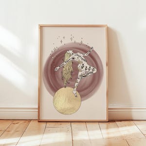 DANSENDE GODIN, maangodin, feministische kunstafdruk, woondecoratie, kunst aan de muur, wanddecor, poster empowerment, feministische kunst, ansichtkaart, cadeaubon