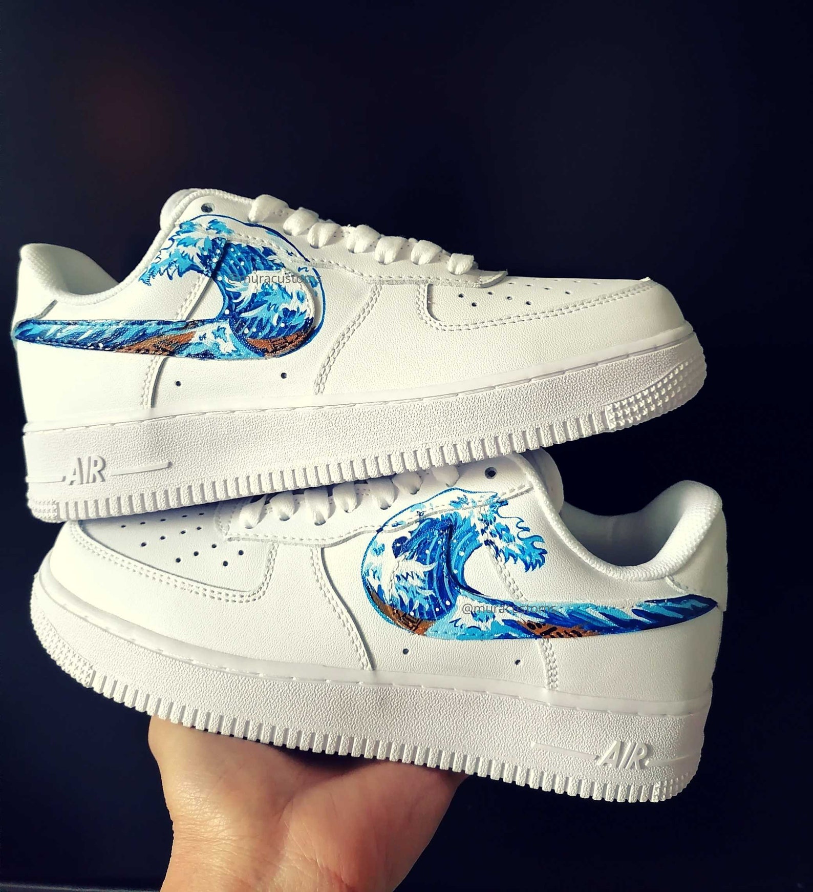 Chaussure Nike Air Force 1 Custom Custom Nike Air Force One Kanagawa Great Wave AF1 Custom | Etsy