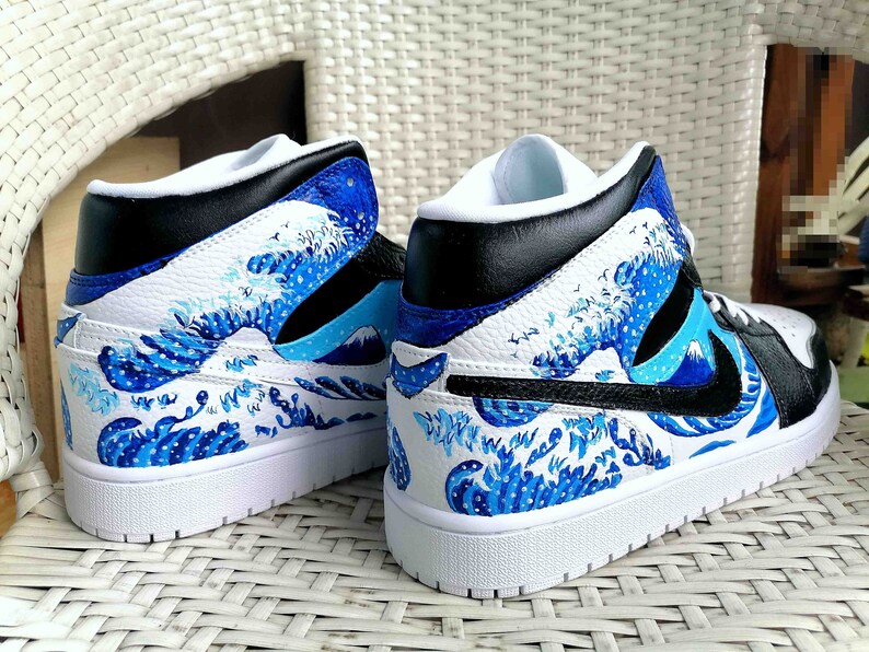 Custom Air Jordan 1 Mid Hand Painted Nike Custom Sneakers Etsy