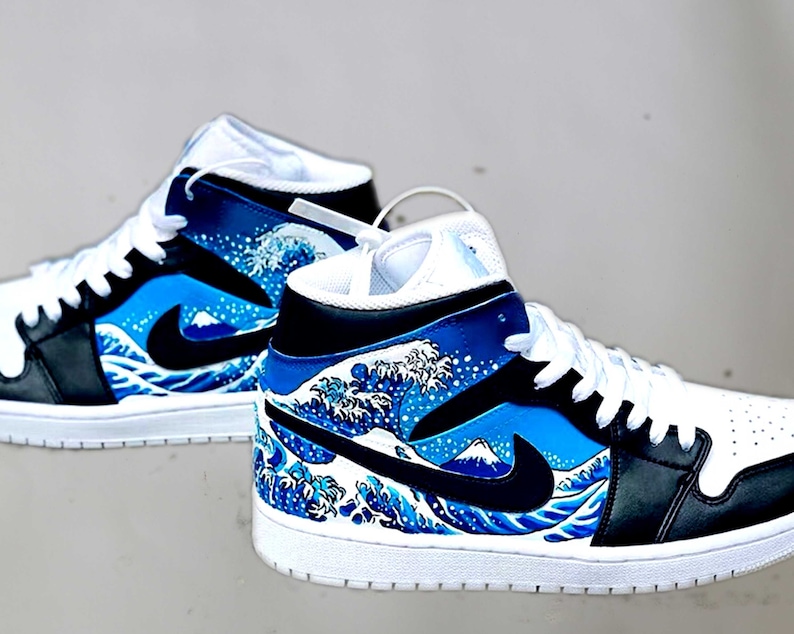 Custom Air Jordan 1 Mid Hand Painted Nike Custom Sneakers Etsy