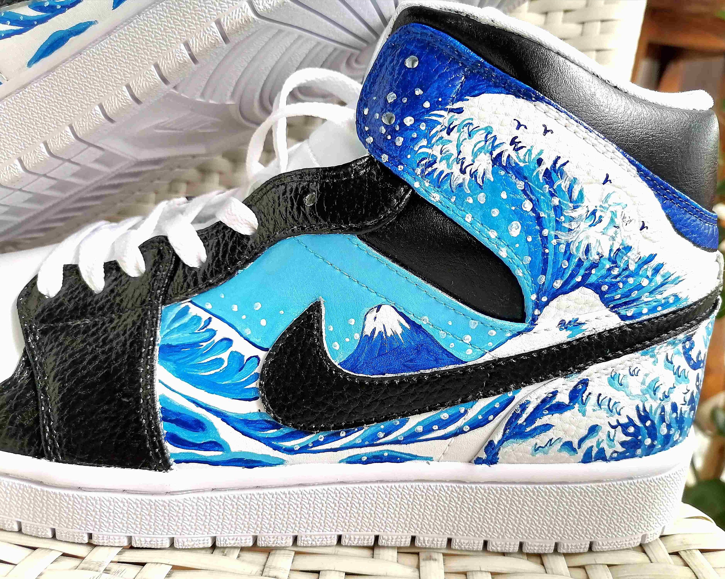 Custom Air Jordan 1 Mid Hand Painted Nike Custom Sneakers Etsy