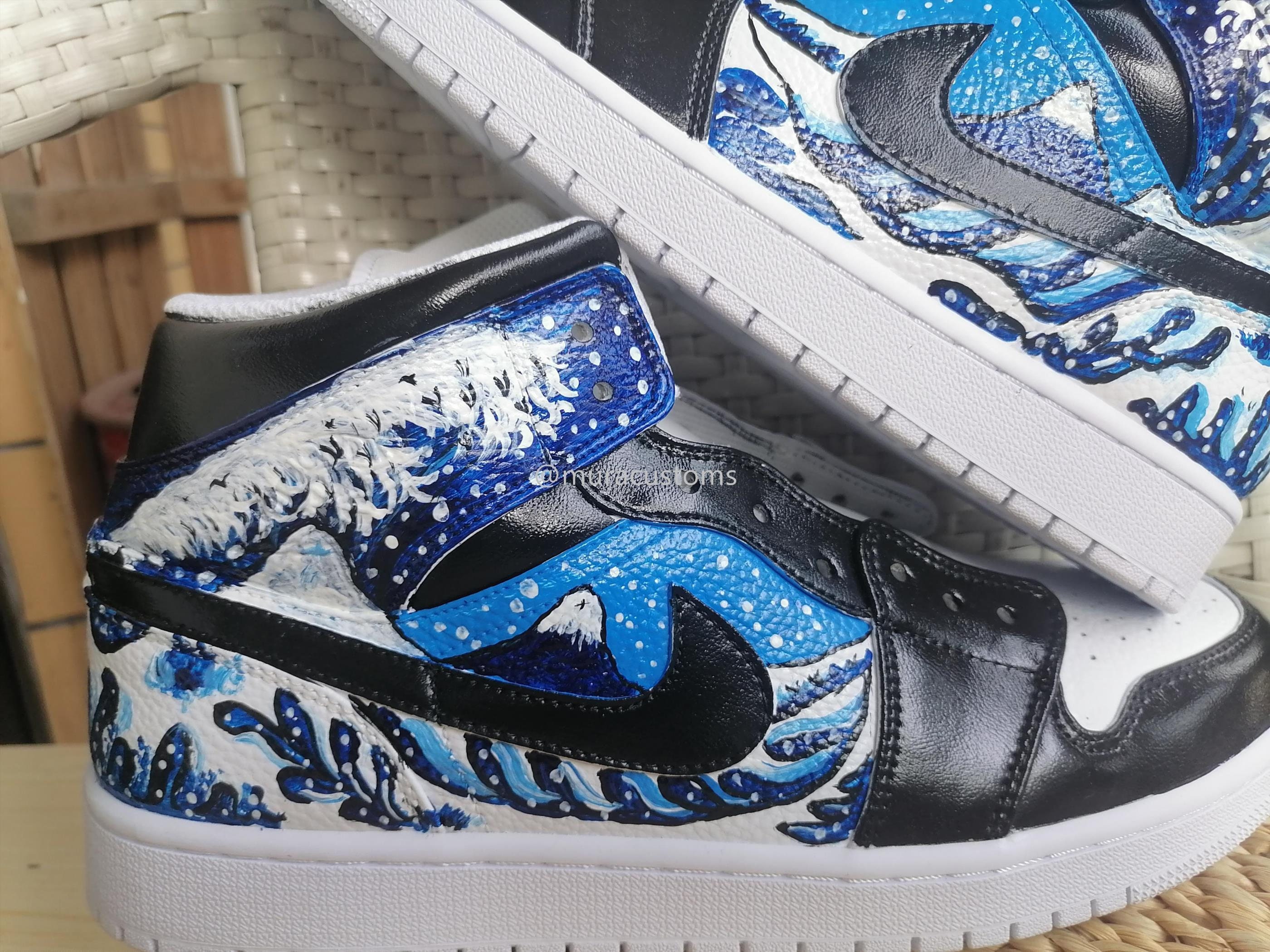 Custom Air Jordan 1 Mid Hand Painted Nike Custom Sneakers Etsy