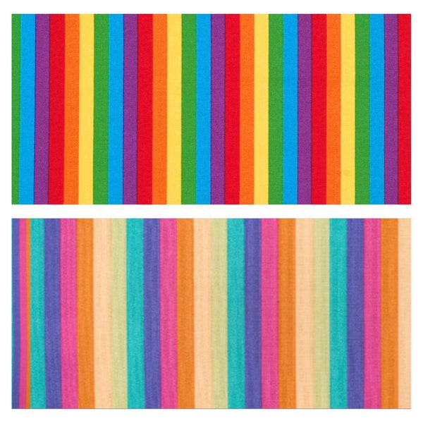 Bright and Pastel Rainbow Stripe Cotton Quilting Fabric BTY