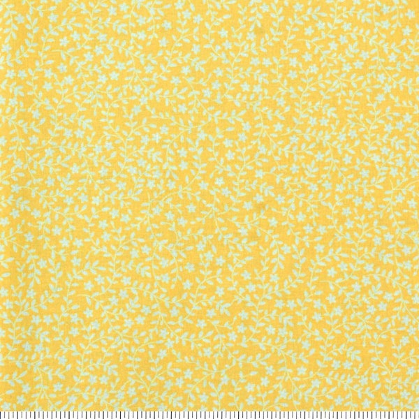 Yellow and White Floral Vines Print Quilting Cotton Fabric By The Yard