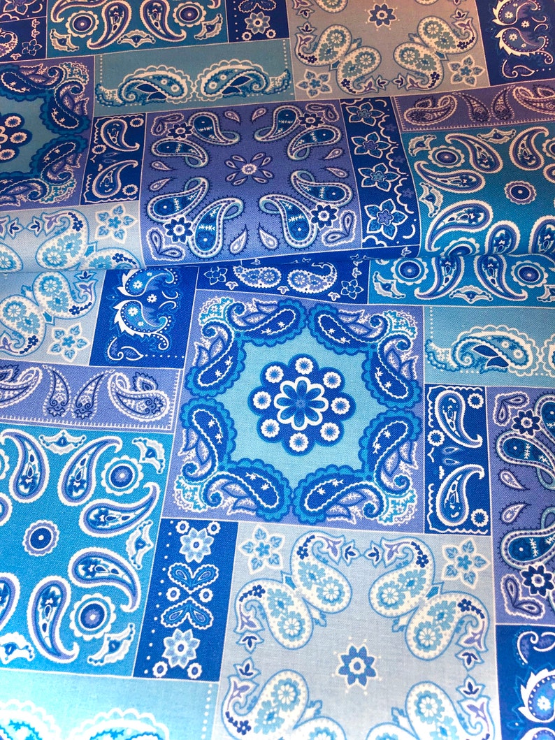 Paisley Shades of Blue Patchwork Cotton Quilting Fabric by the Yard Etsy