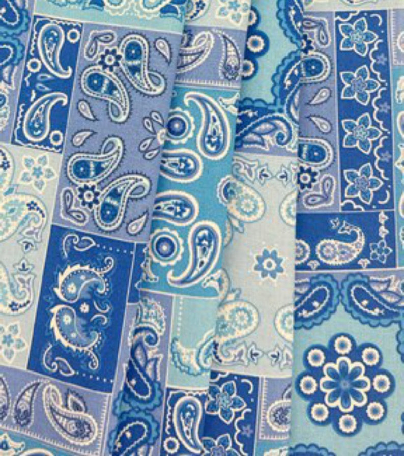 Paisley Shades of Blue Patchwork Cotton Quilting Fabric by the Yard Etsy