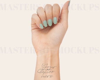 Temporary Tattoo Wrist Mockup, Modern Wrist and Hand Mock Up, Minimal and simple, beige background