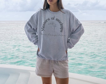 Gildan Grey Sweater Mockup, Grey Jumper Mock Up, Womens Grey Sweater Mock Up, Sweatshirt stock photo, autumn winter clothing