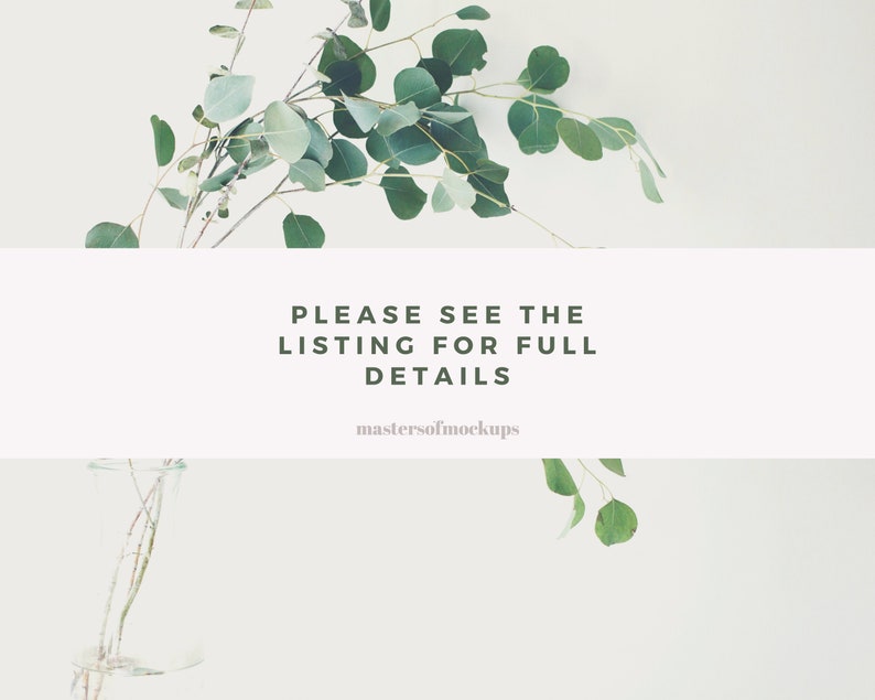 May include: A close-up of a glass vase with green eucalyptus branches. The vase is sitting on a white surface. The text "PLEASE SEE THE LISTING FOR FULL DETAILS" is displayed on a white banner.