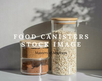 Oats in Glass Container Stock Photo, Styled Stock Image, Cocoa Powder Pic, Glass Canister Mockup, Food Storage, Kitchen Storage Mock Up
