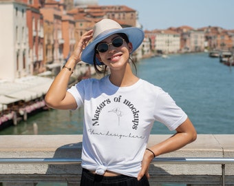 Bella Canvas Mockup on Model, Stylish White Tshirt Mock Up, t-shirt mockup in Venice, tshirt mockup lifestyle in Italy