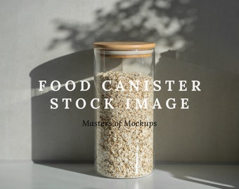 Oats in Glass Jar Stock Photo, Styled Stock Image, Glass Canister Mockup, Food Storage Mockup, Kitchen Storage Mock Up
