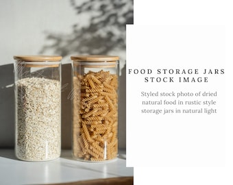 Food Storage Stock Photo, Styled Stock Image, Glass Canister Mockup, Food Labels Mockup, Kitchen Canister Mock Up