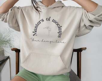 Sand Hoodie Mockup, Gildan Boho mockup, Simple Sweatshirt Mock, Womens Beige Sweater Mock Up, Jumper stock photo, autumn winter clothing