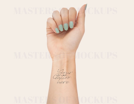 Temporary Tattoo Wrist Mockup, Modern Wrist and Hand Mock Up, Minimal and simple, beige background
