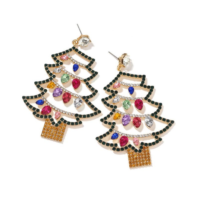 Christmas Tree Earrings With Rhinestones Etsy