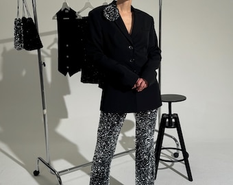 Feestbroek dames hoge taille pailletten