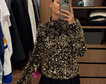 Gold Sequin blouse | Glowing top I Shiny evening top