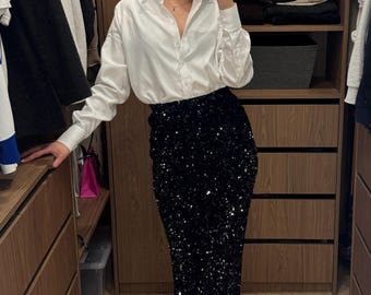 Sequin skirt | Glowing evening women skirt