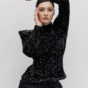 Sequin blouse | Glowing top | Silver sequin top | Black sequin top
