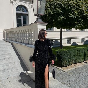 Silver Sequin Evening Dress: Detachable Ribbon, Stretchy Velvet image 7
