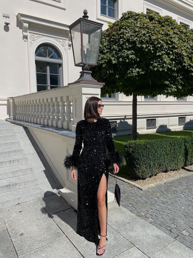 Silver Sequin Evening Dress: Detachable Ribbon, Stretchy Velvet image 7
