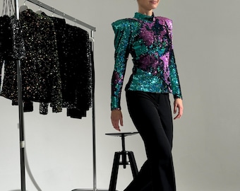 Multicolor Sequin Blouse: Reversible Party Top