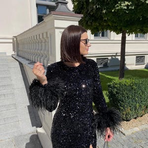 Silver Sequin Evening Dress: Detachable Ribbon, Stretchy Velvet image 9