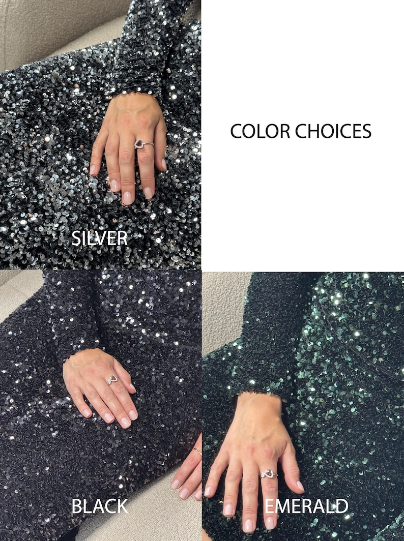 Silver Sequin Evening Dress: Detachable Ribbon, Stretchy Velvet image 11