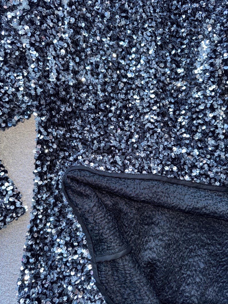 Mini Silver Sequin Party Dress: Wide Shoulder Polyester Velvet image 19