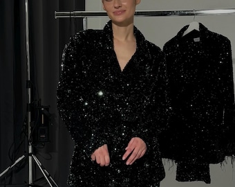 Oversized Sequin Blazer with Belt: Party Glam
