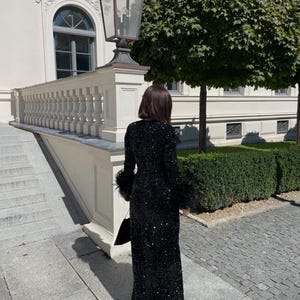 Silver Sequin Evening Dress: Detachable Ribbon, Stretchy Velvet image 8