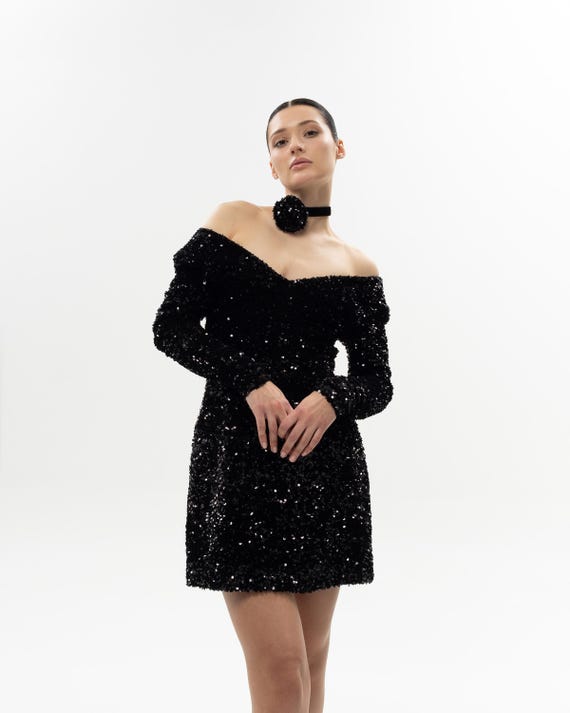 knee length dresses for ladies Sequin Chain-Disc mini dress main image 1