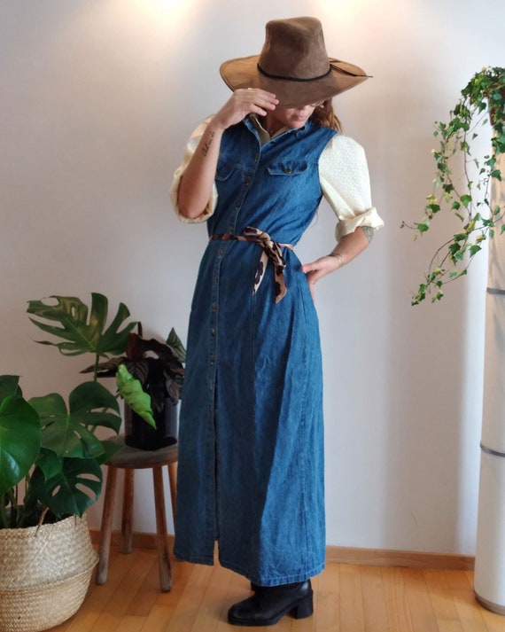 90s Denim Dress, Button Down Dress, Jean Dress, Lo