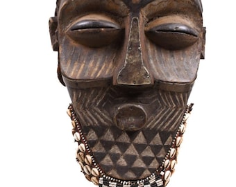 Tribal Mask - Beads, Cauri, Wood - Biombo - Kuba - DR Congo