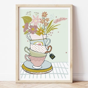 FLORAL TEACUPS | Botanical Art | Teacups Art | Teacup Print