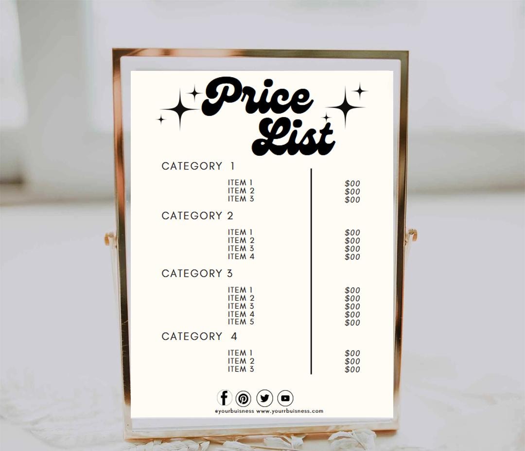 Retro Price List Canva Template, Printable Payment Sign, Editable ...